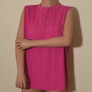 90s Sears Incognito Fuchsia Bright Pink Sleeveless Henley Top Women Size 1X